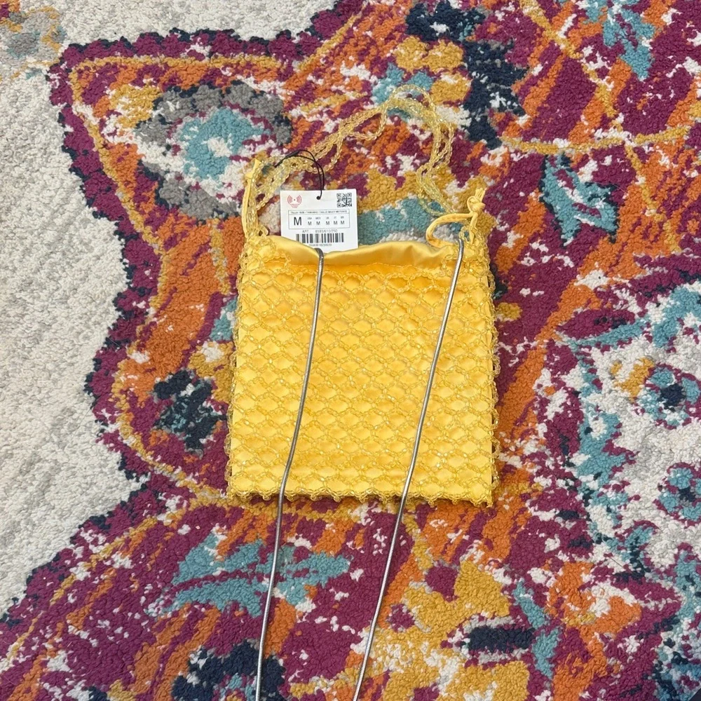 NWT Zara Yellow Beaded Mini Bag with crossbody Strap - Picture 4 of 6